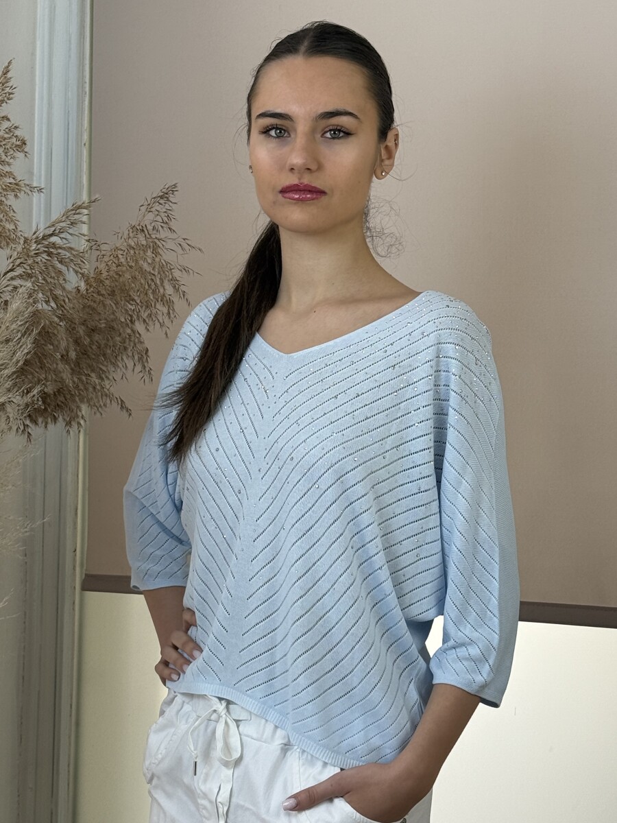 Denevérujjas köves pulóver - világoskék - Kép 9