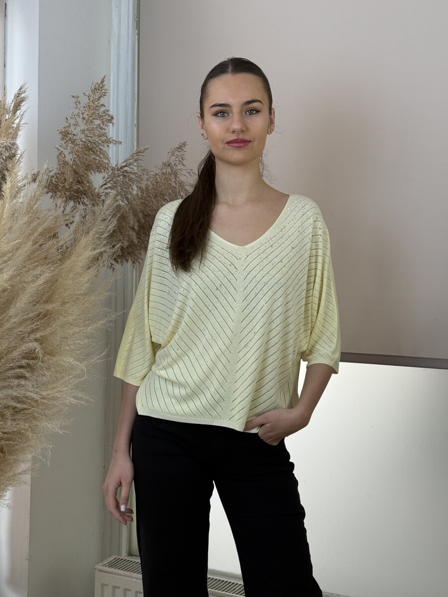 Denevérujjas köves pulóver - sárga - Kép 5