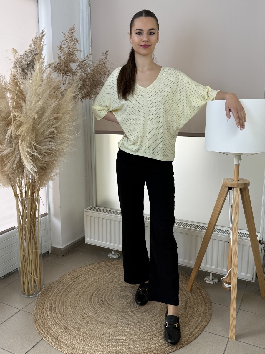 Denevérujjas köves pulóver - sárga - Kép 12