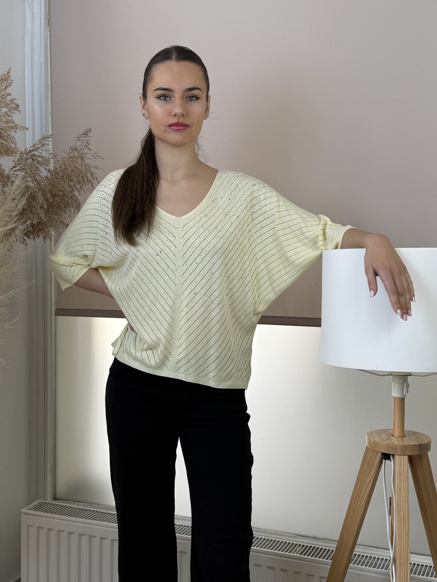 Denevérujjas köves pulóver - sárga - Kép 14