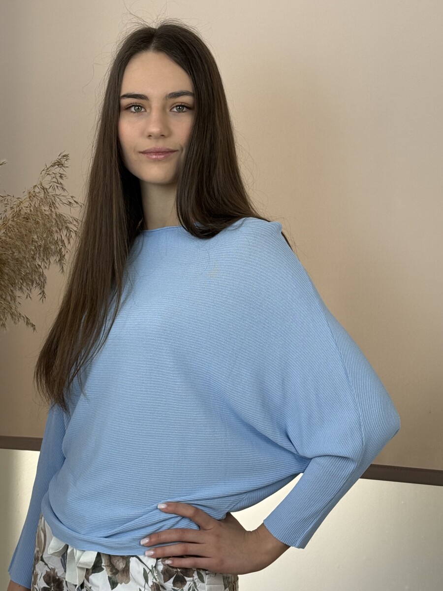 Vékony denevérujjú pulóver - világoskék - Kép 5