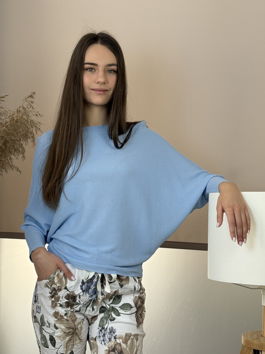 Vékony denevérujjú pulóver - világoskék - Kép 4