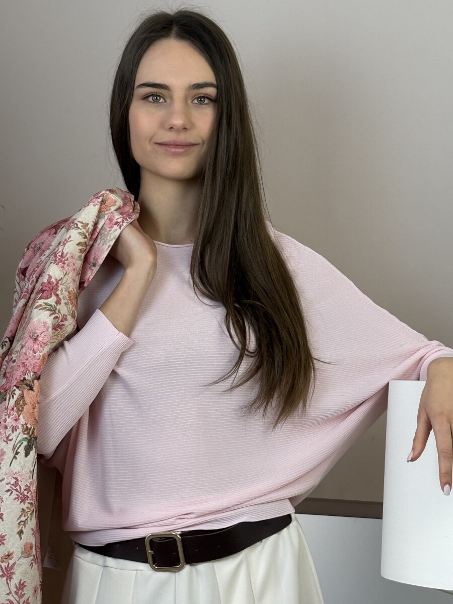 Vékony denevérujjú pulóver - rózsaszín - Kép 11