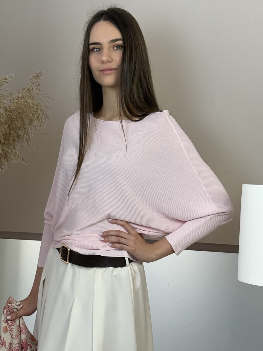 Vékony denevérujjú pulóver - rózsaszín - Kép 2