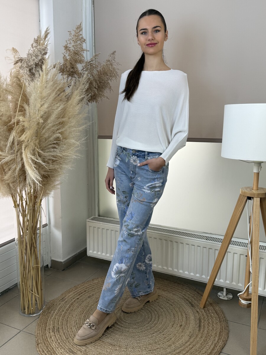 Vékony denevérujjú pulóver - fehér - Kép 3