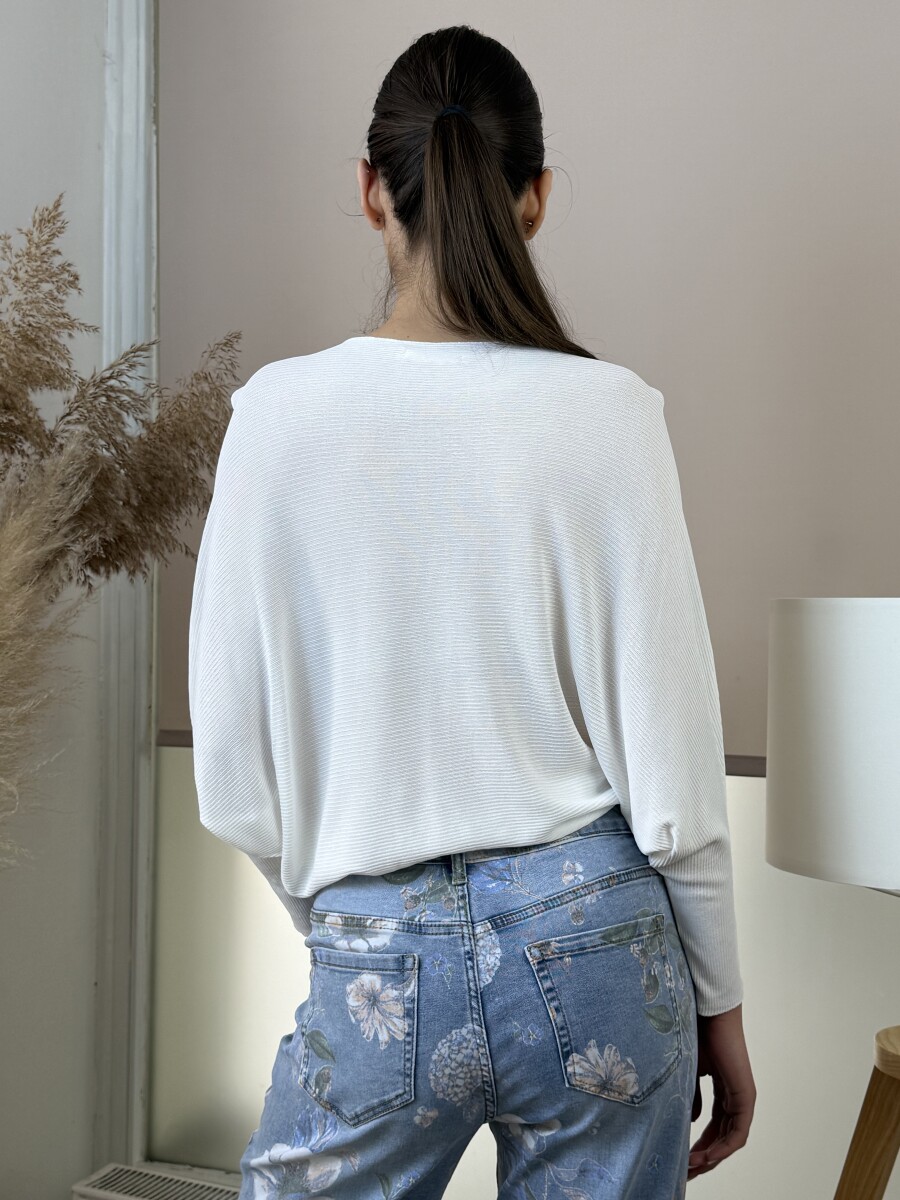 Vékony denevérujjú pulóver - fehér - Kép 6