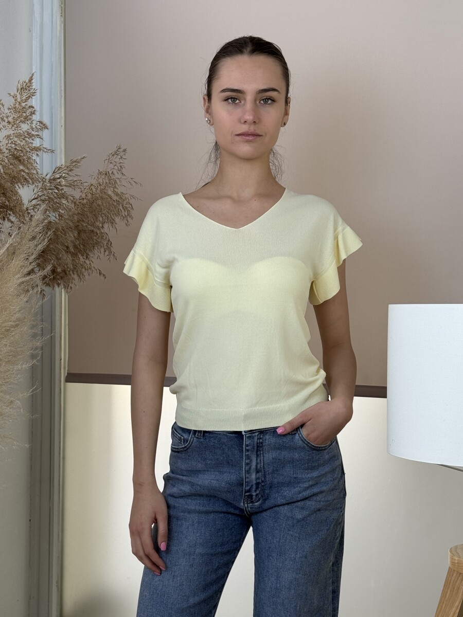 Fodros rövid ujjú felső - sárga - Kép 8