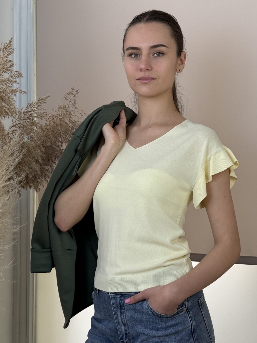 Fodros rövid ujjú felső - sárga - Kép 5