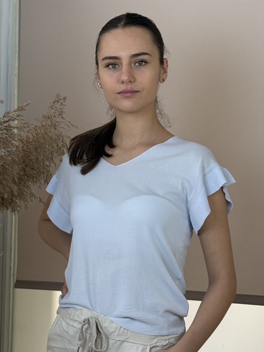 Fodros rövid ujjú felső - világoskék - Kép 2