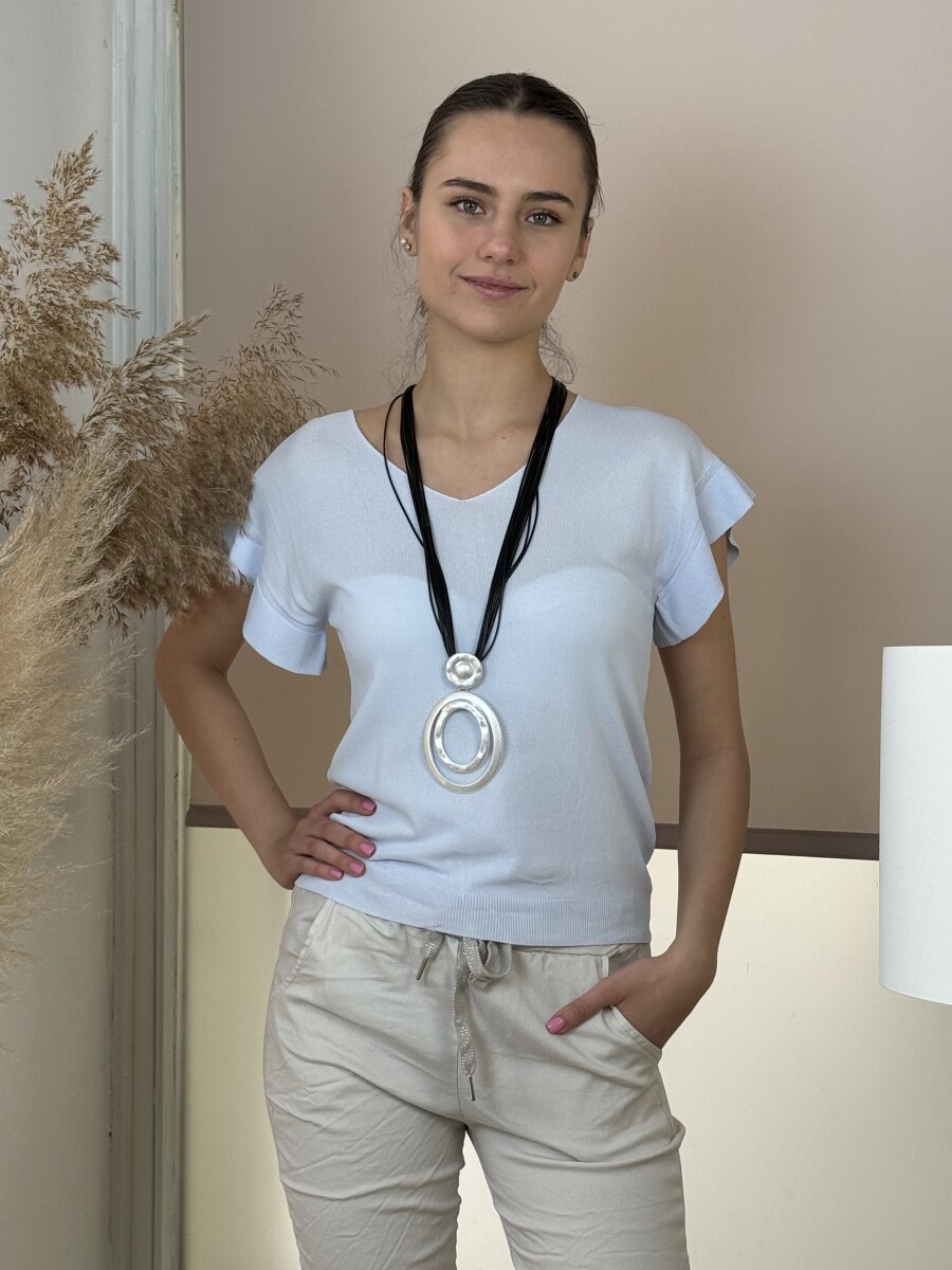 Fodros rövid ujjú felső - világoskék - Kép 13