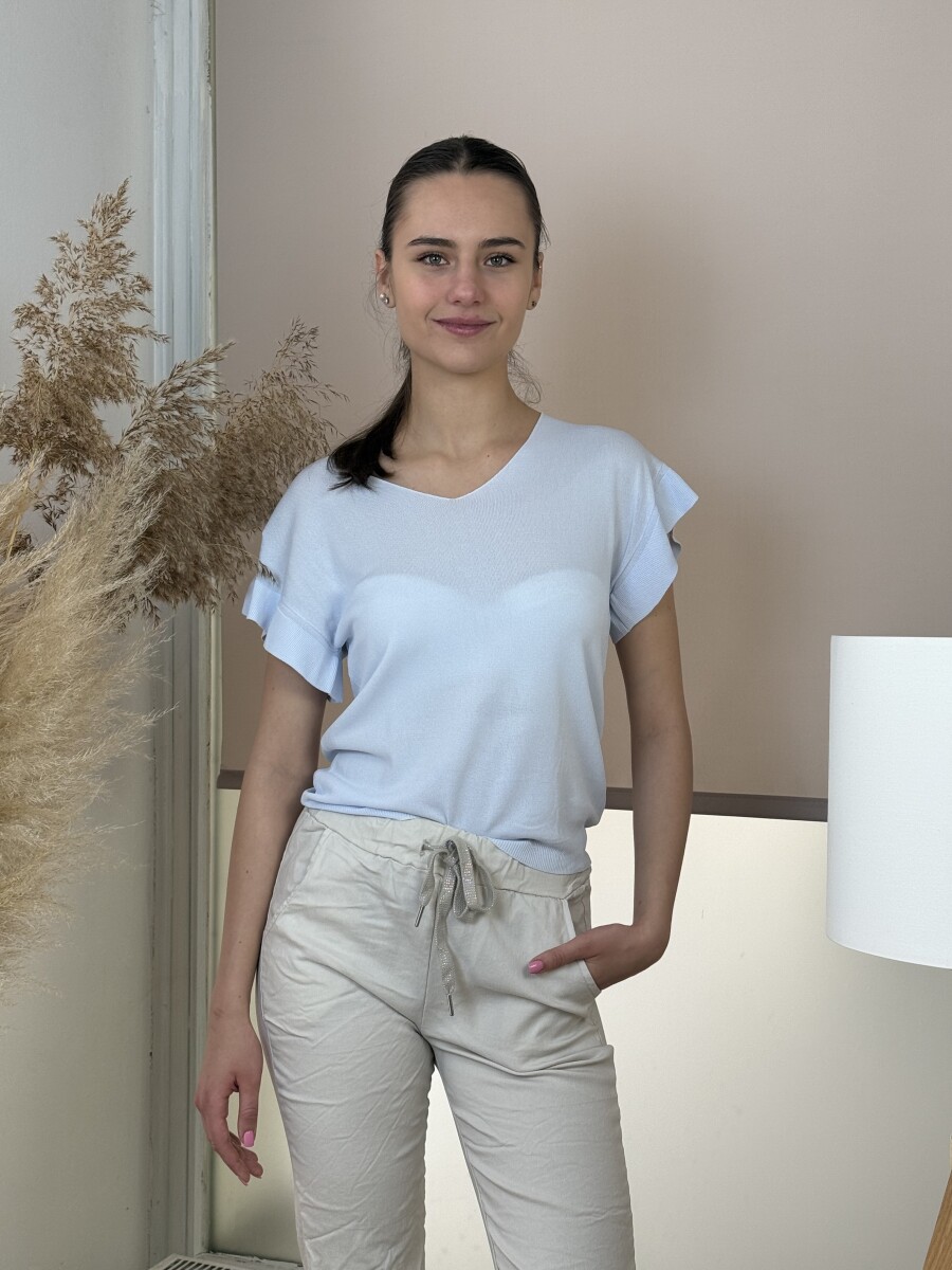 Fodros rövid ujjú felső - világoskék - Kép 16