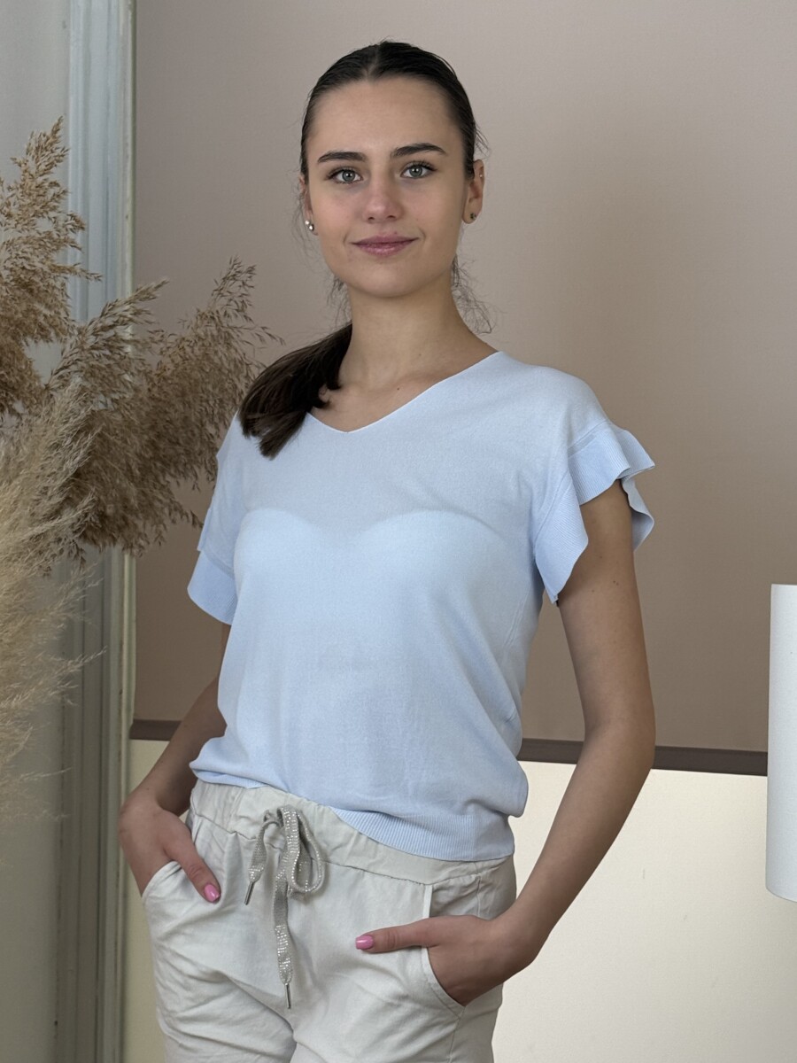 Fodros rövid ujjú felső - világoskék - Kép 18