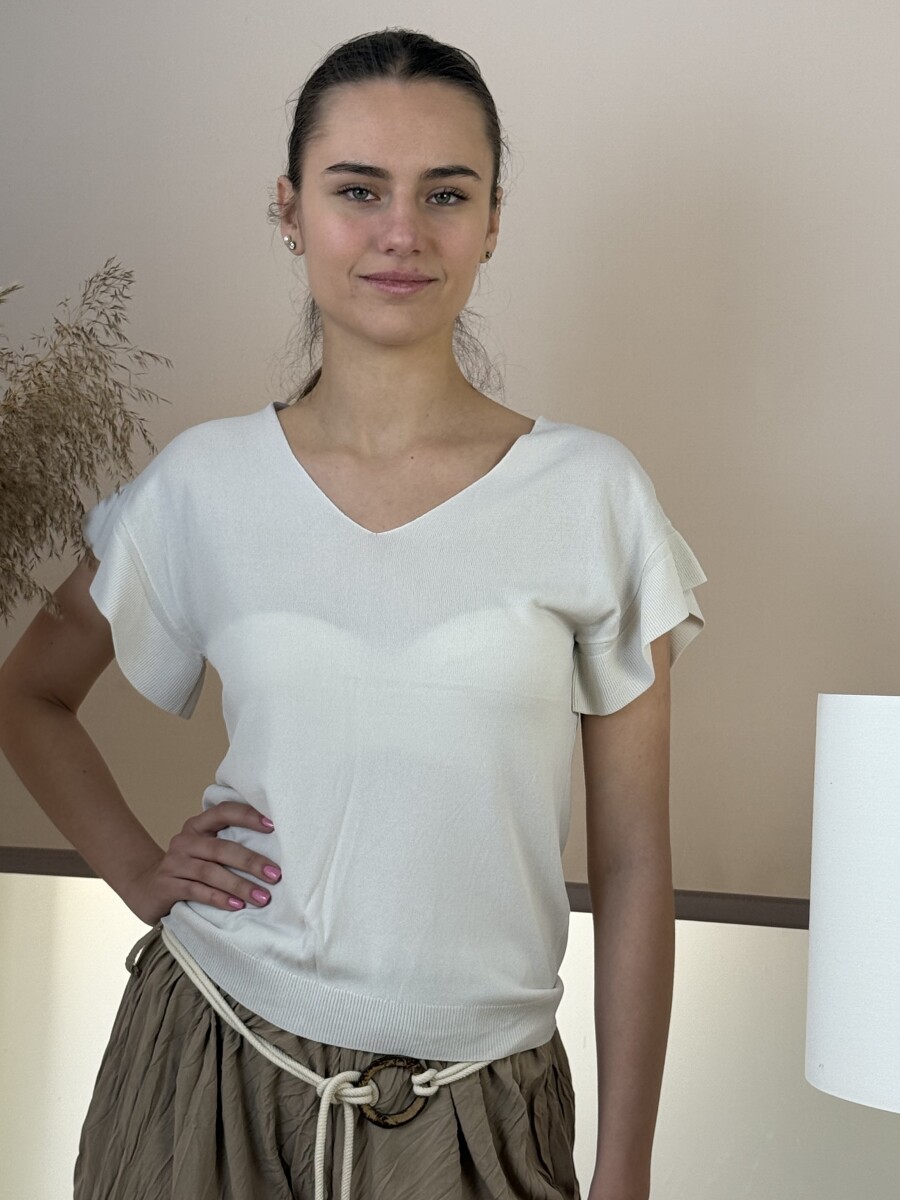 Fodros rövid ujjú felső - bézs - Kép 5