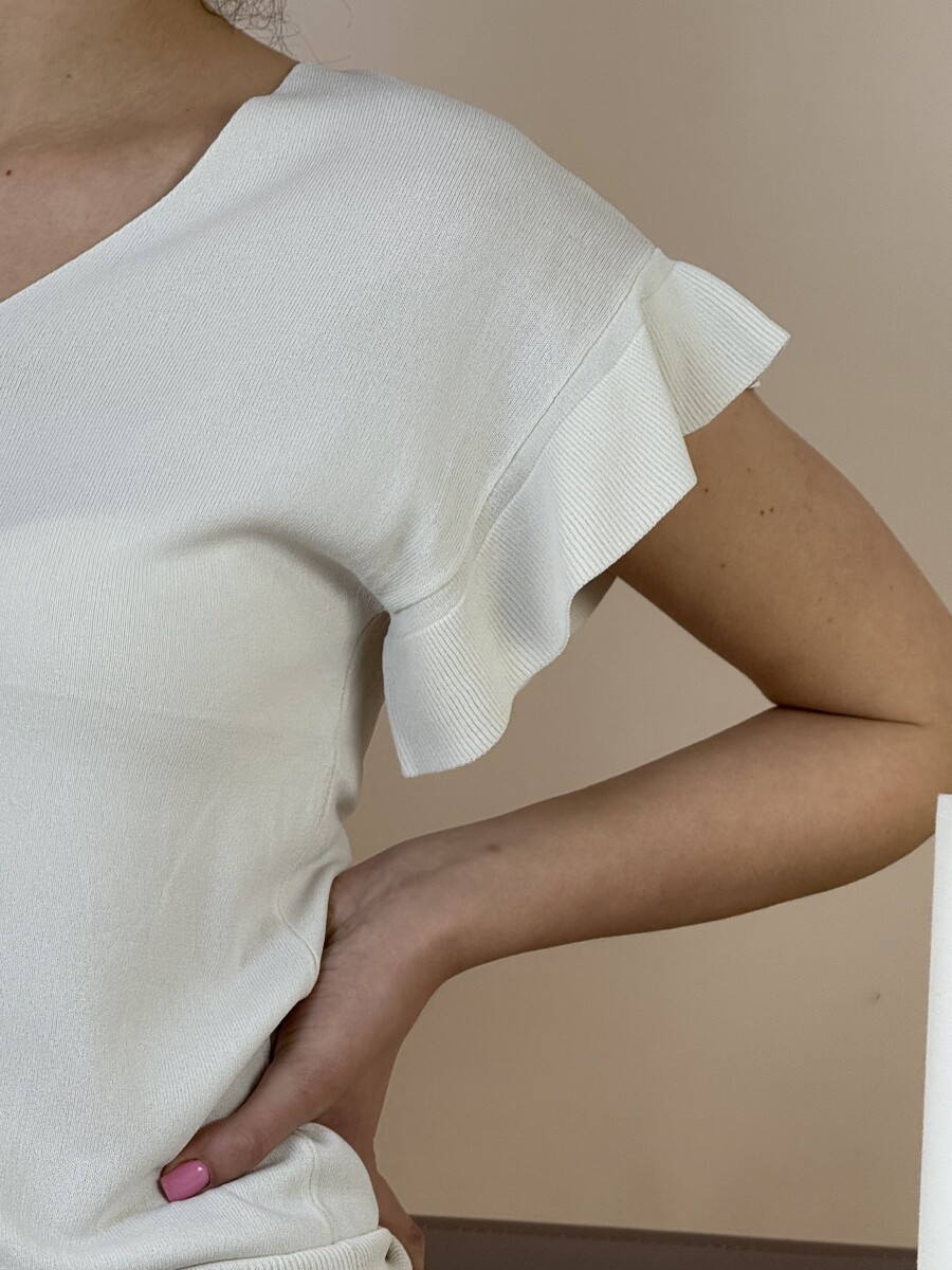 Fodros rövid ujjú felső - bézs - Kép 6