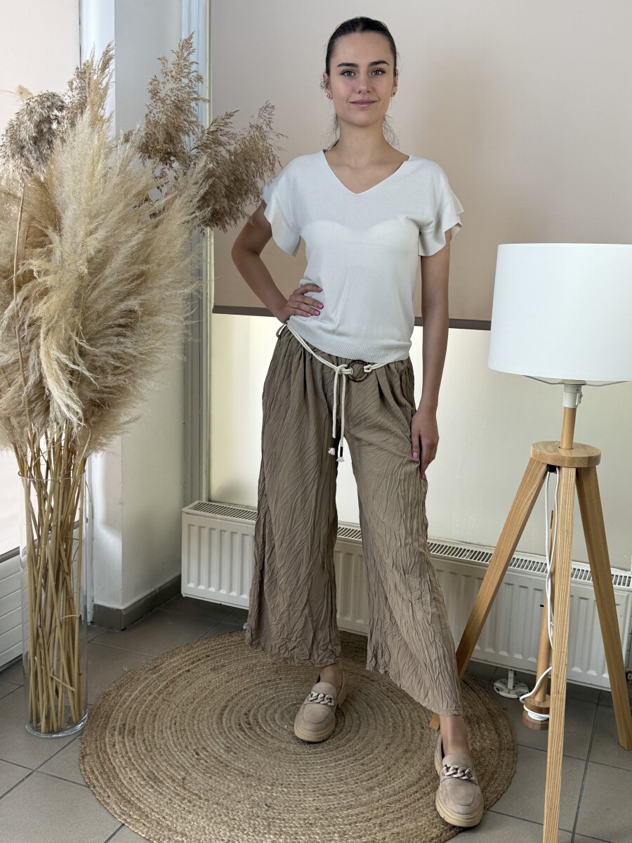 Fodros rövid ujjú felső - bézs - Kép 4