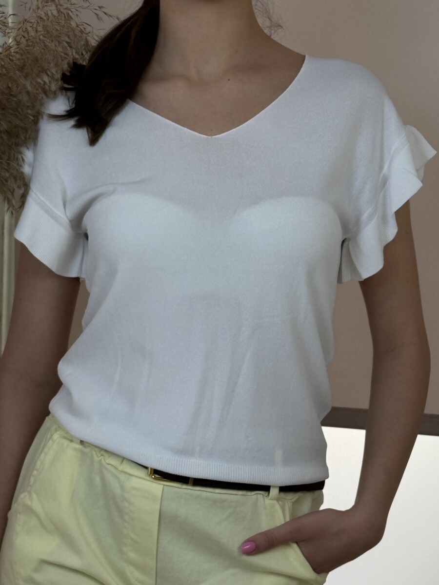 Fodros rövid ujjú felső - fehér - Kép 16
