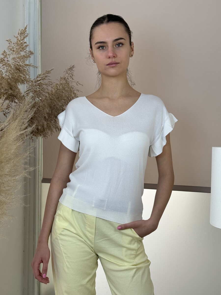 Fodros rövid ujjú felső - fehér - Kép 5