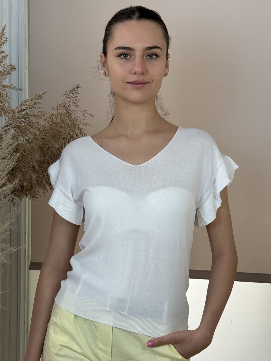 Fodros rövid ujjú felső - fehér - Kép 7