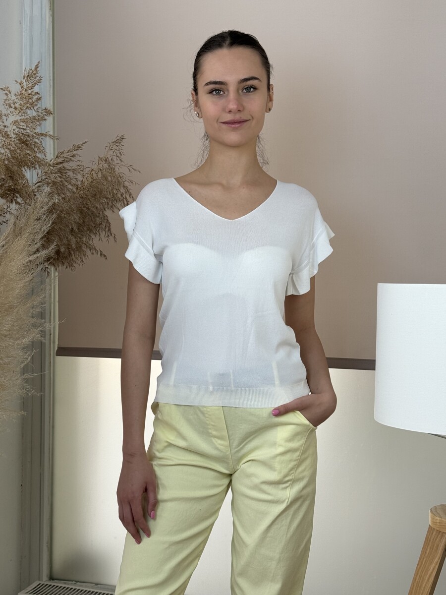 Fodros rövid ujjú felső - fehér - Kép 6