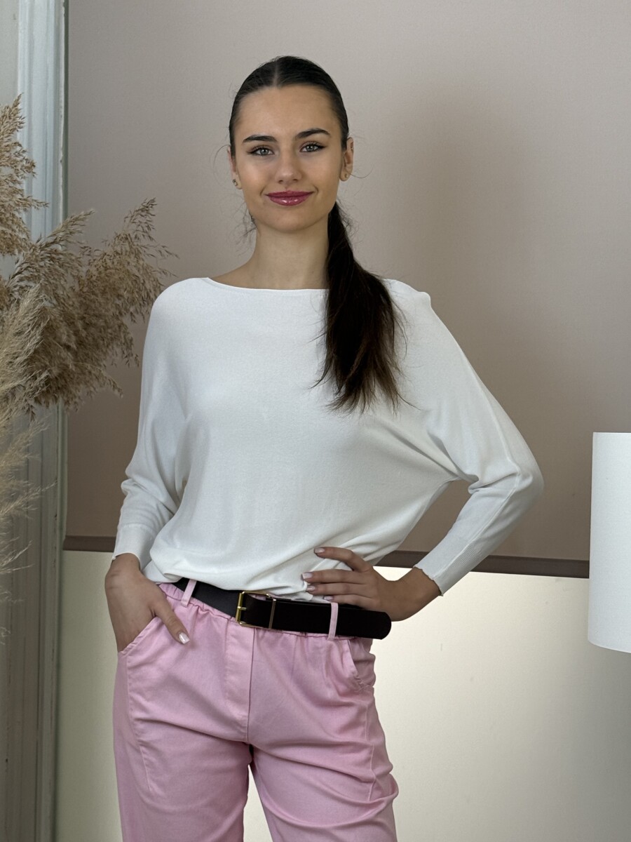 Vékony kötött pulóver - fehér - Kép 2