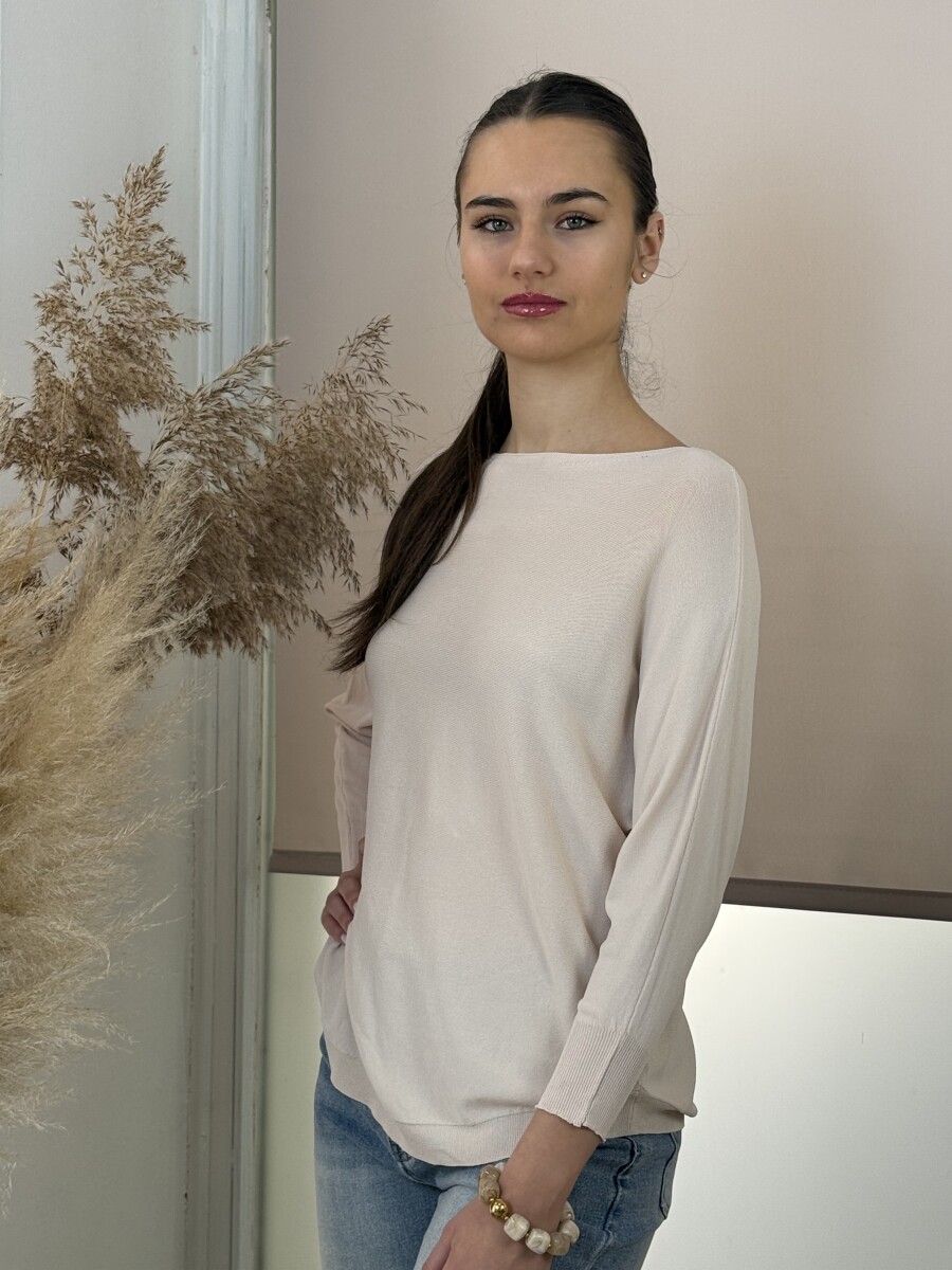 Vékony kötött pulóver - bézs - Kép 7