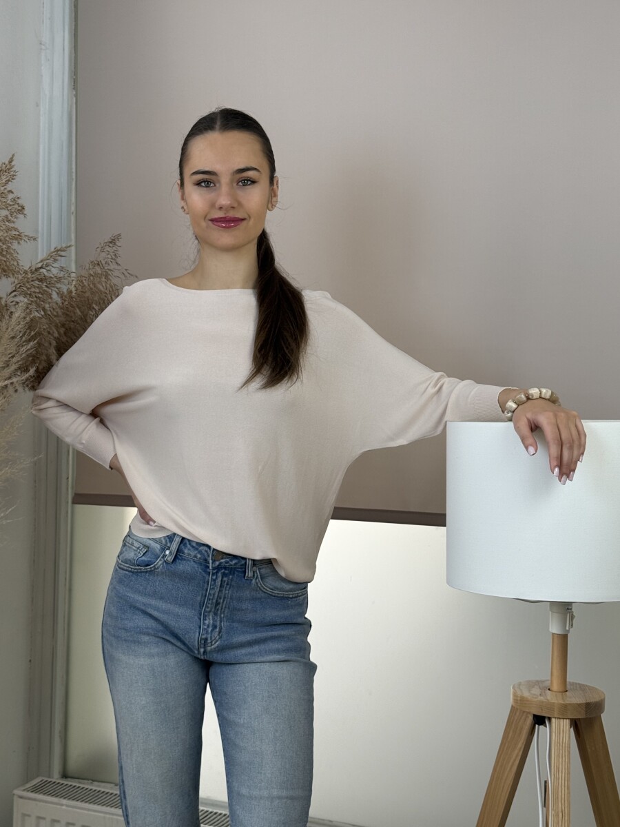 Vékony kötött pulóver - bézs - Kép 6