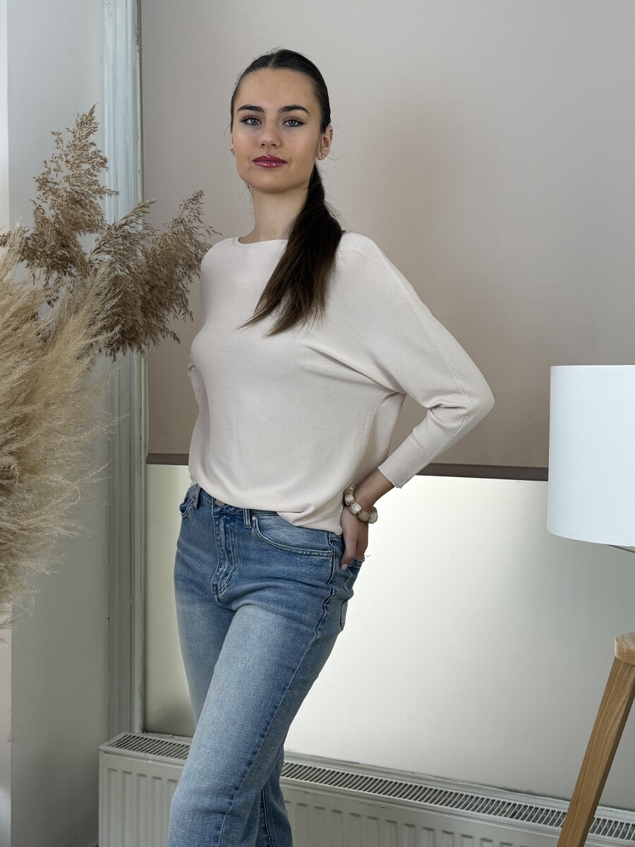 Vékony kötött pulóver - bézs - Kép 8