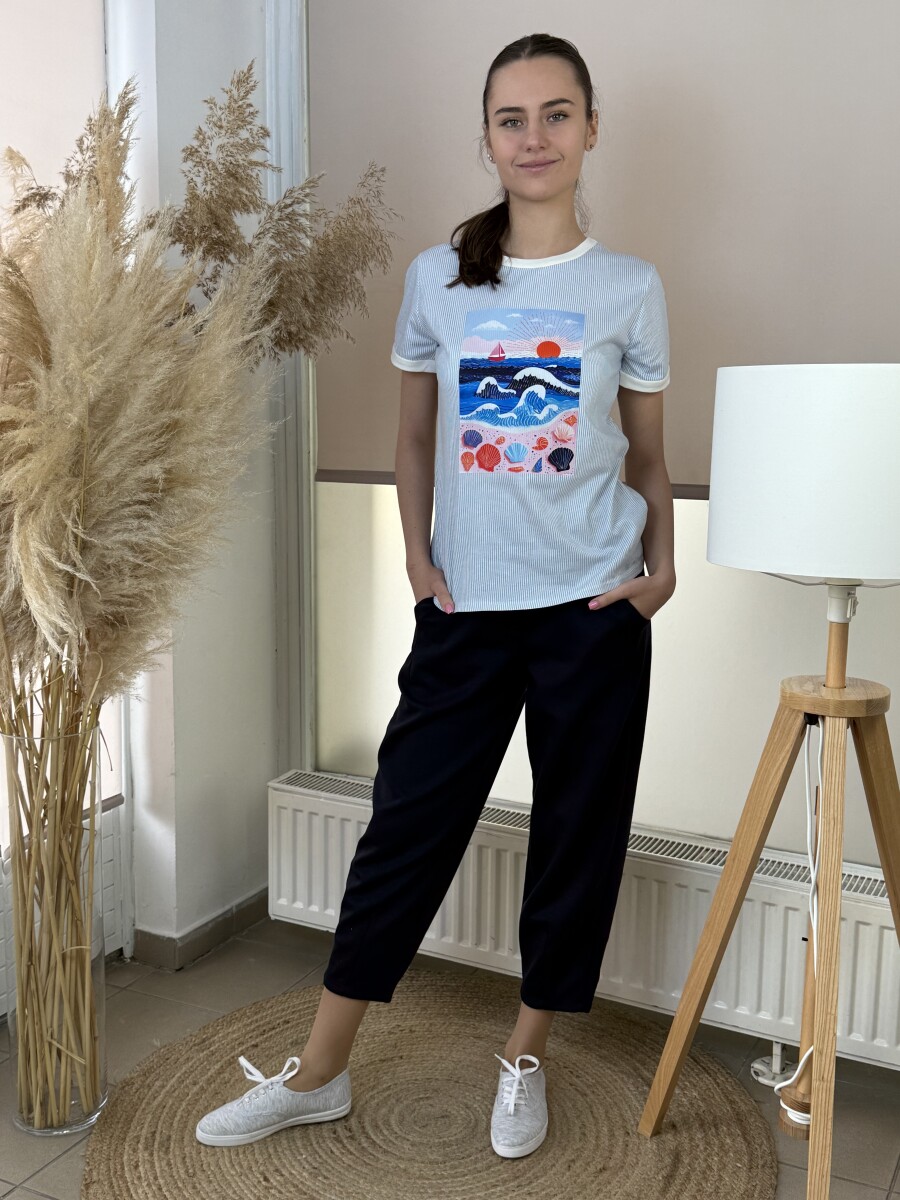 Csíkos póló - fehér-tenger kép - Kép 4