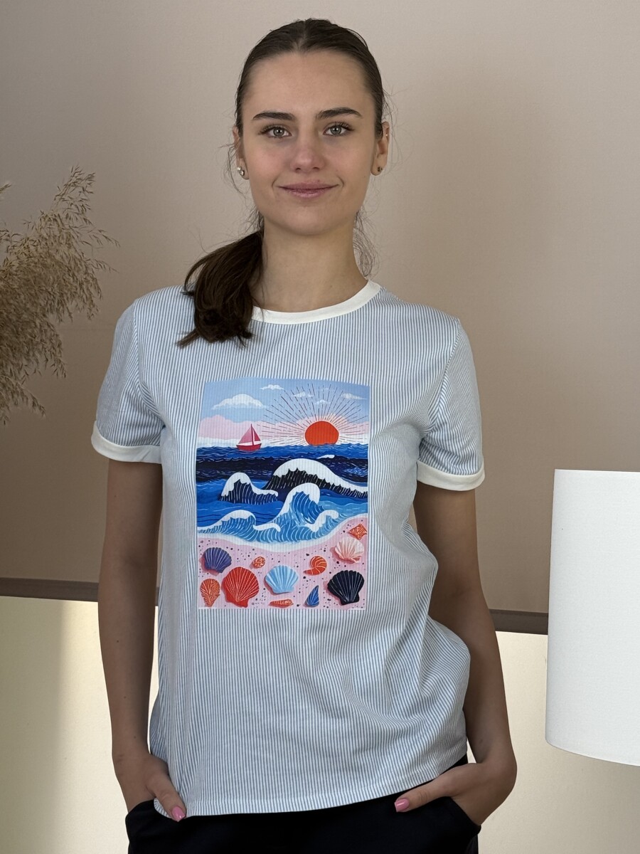 Csíkos póló - fehér-tenger kép - Kép 5