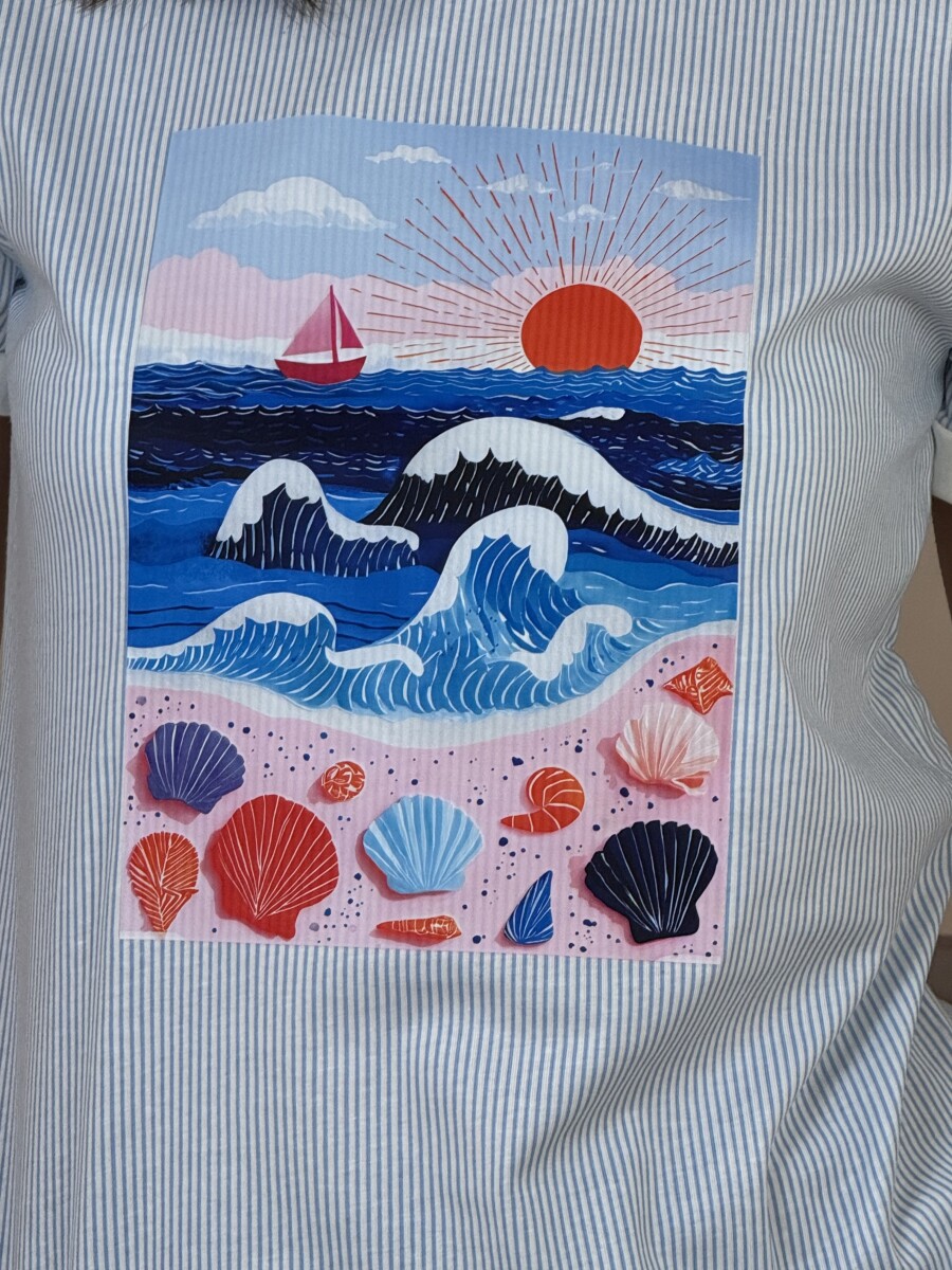 Csíkos póló - fehér-tenger kép - Kép 6