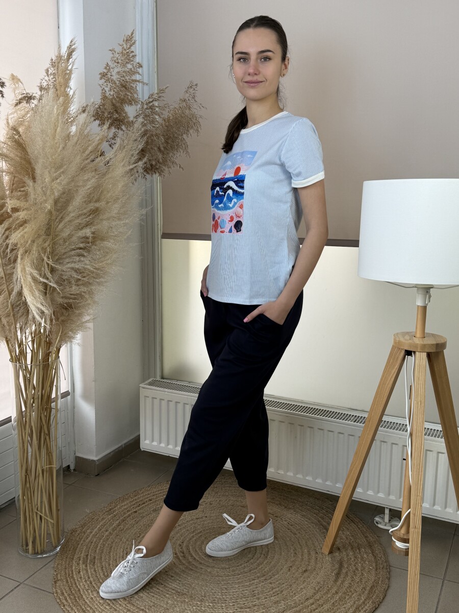 Csíkos póló - fehér-tenger kép - Kép 7