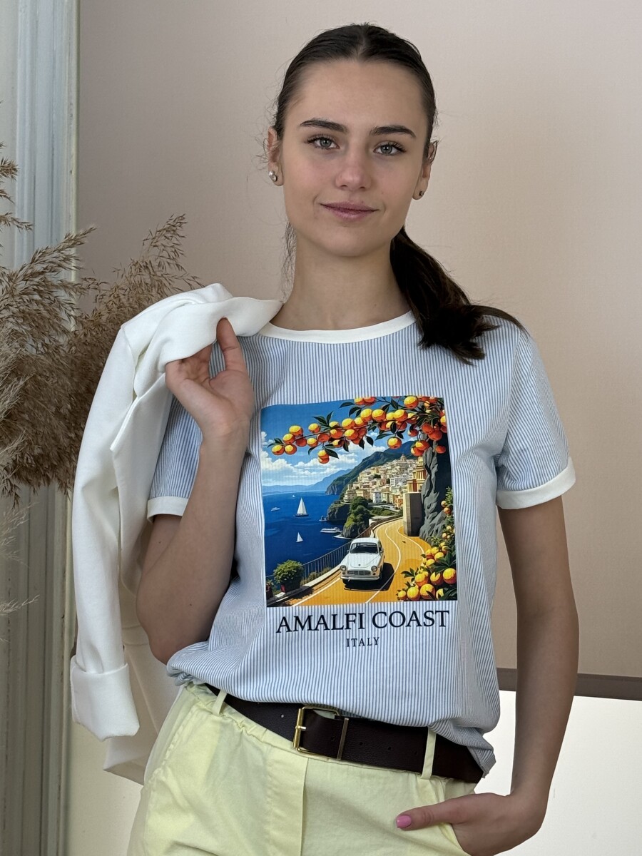 Csíkos póló - fehér-amalfi kép - Kép 3