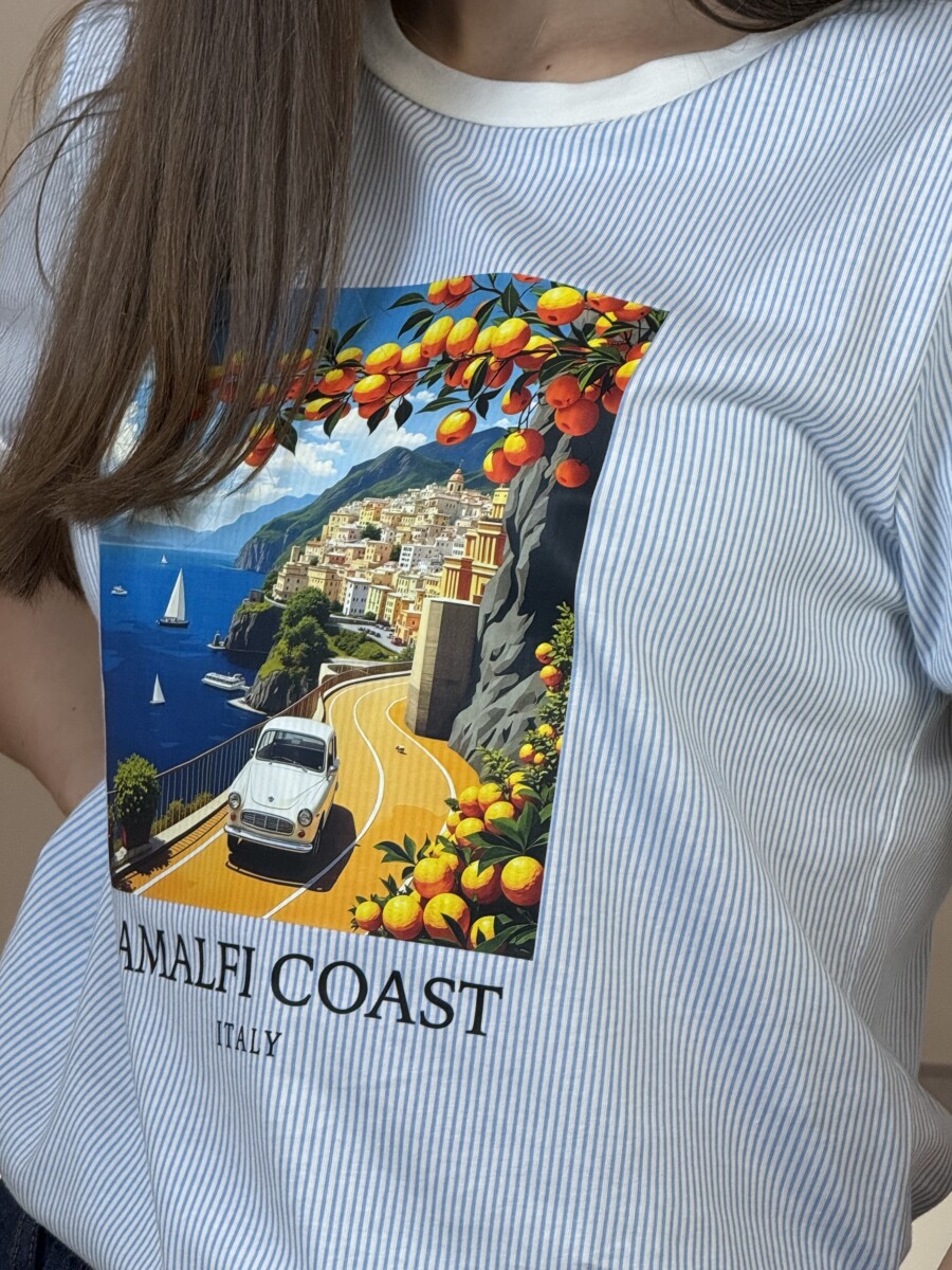 Csíkos póló - fehér-amalfi kép - Kép 4