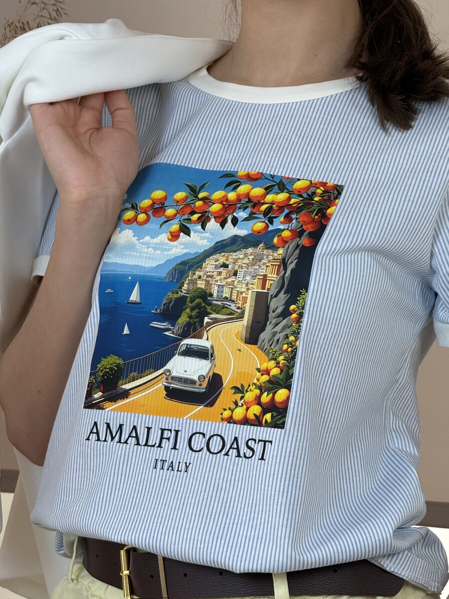 Csíkos póló - fehér-amalfi kép - Kép 2