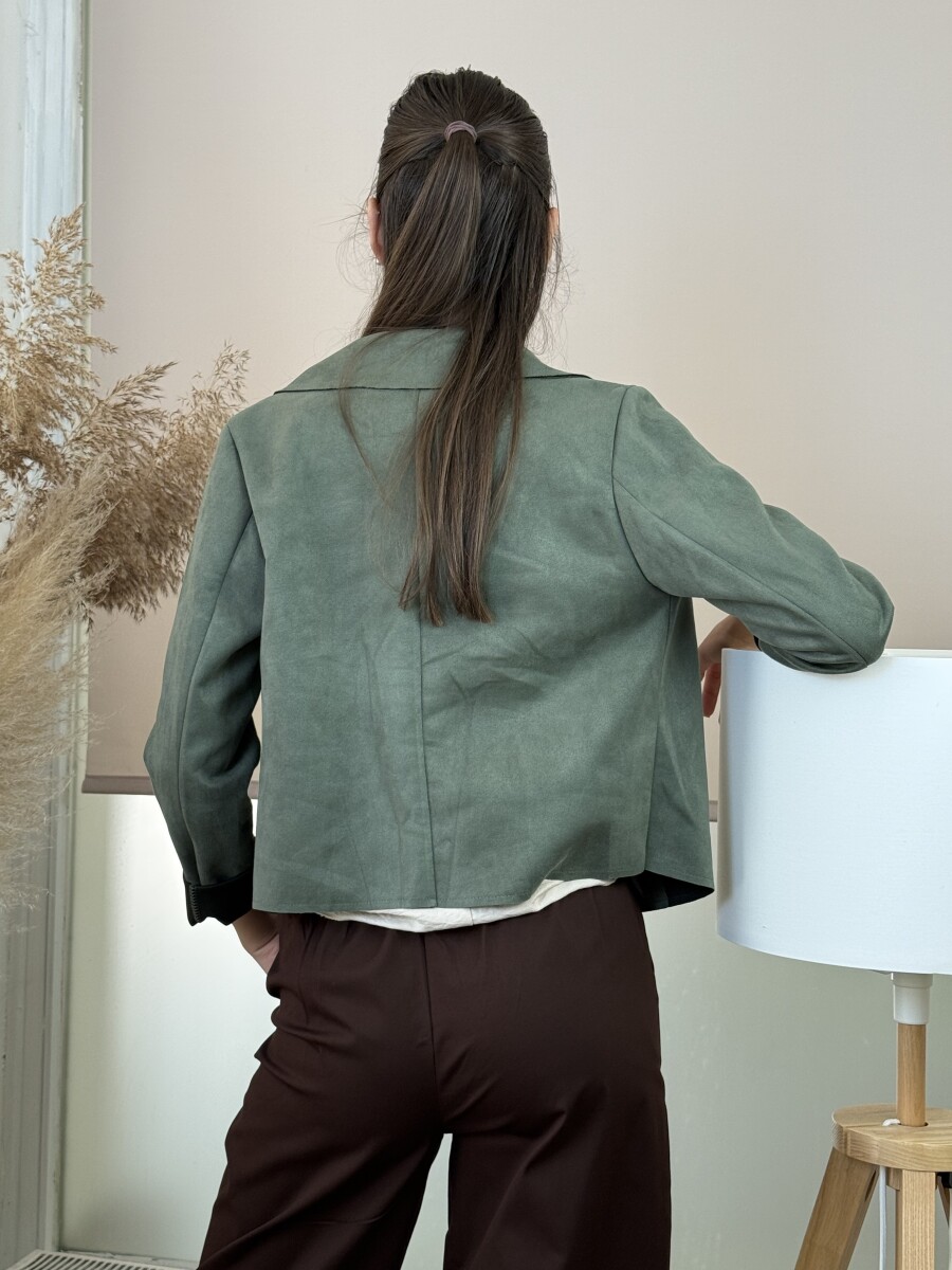 Velúr rövid állású kabátka - khaki - Kép 8