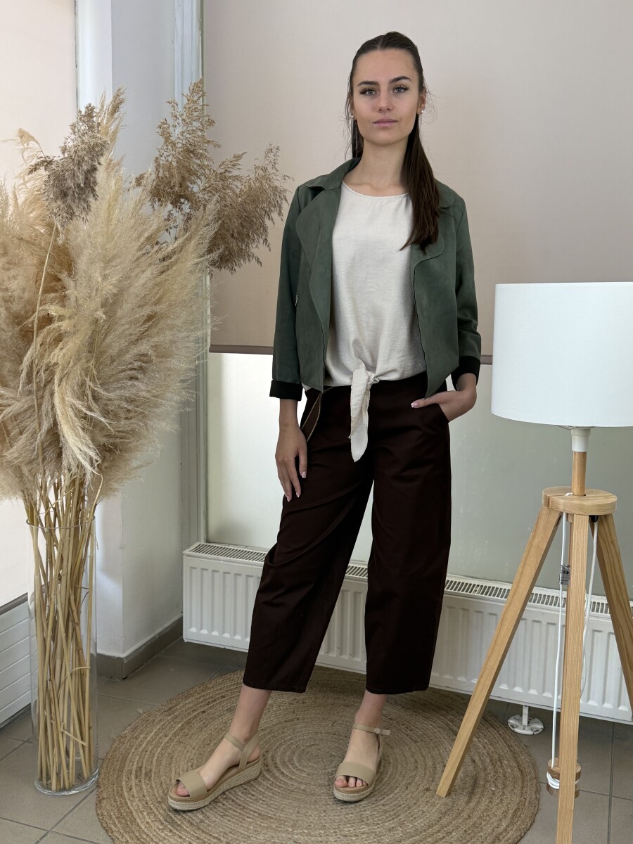 Velúr rövid állású kabátka - khaki - Kép 4