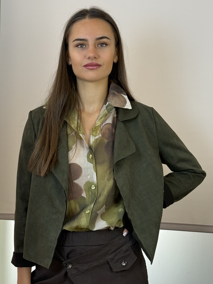 Velúr hatású rövid állású kabátka - khaki - Kép 7