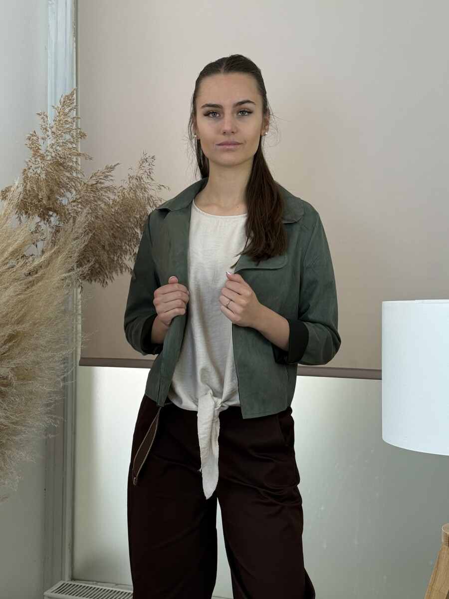 Velúr rövid állású kabátka - khaki - Kép 5
