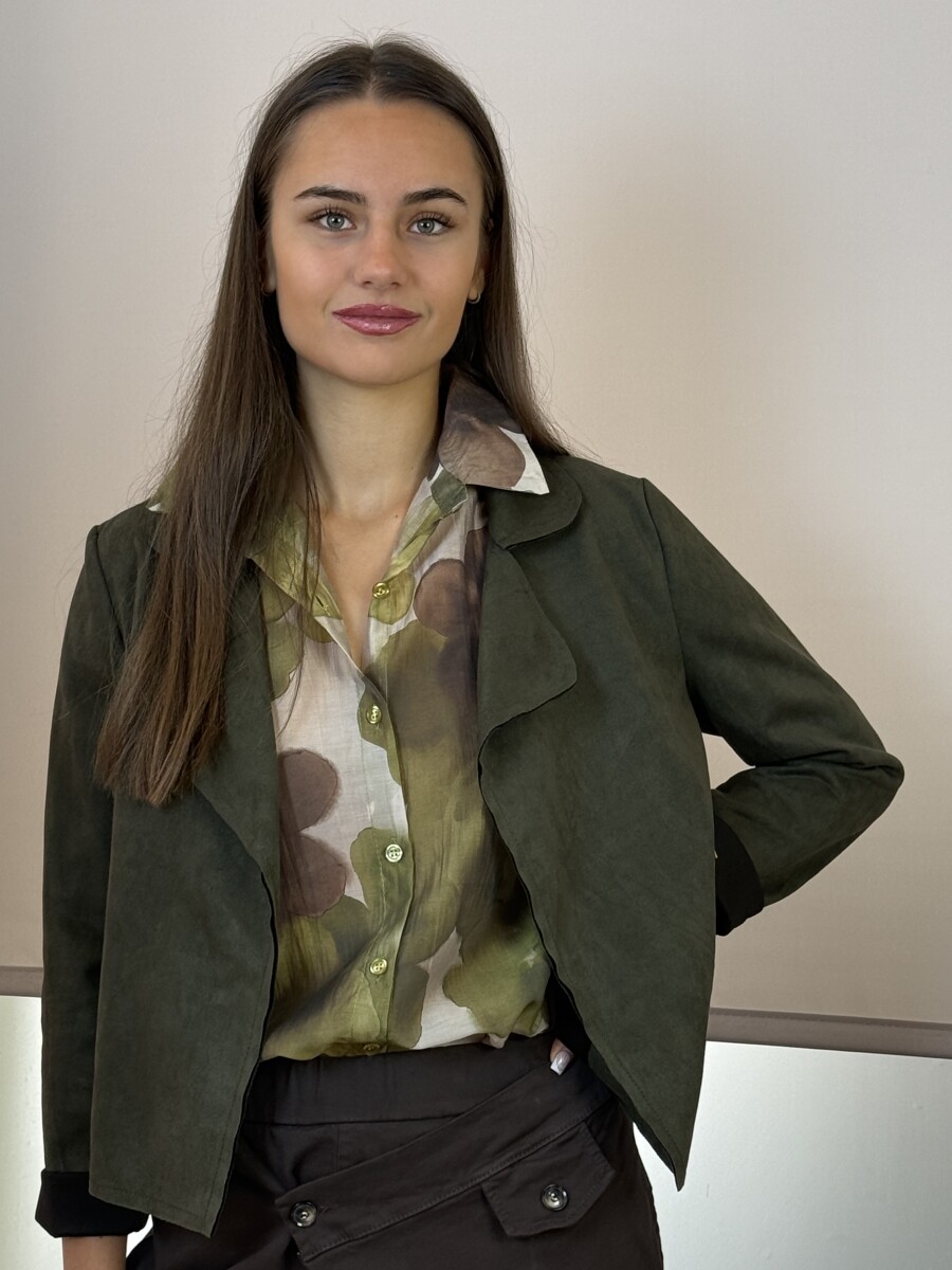 Velúr hatású rövid állású kabátka - khaki - Kép 11