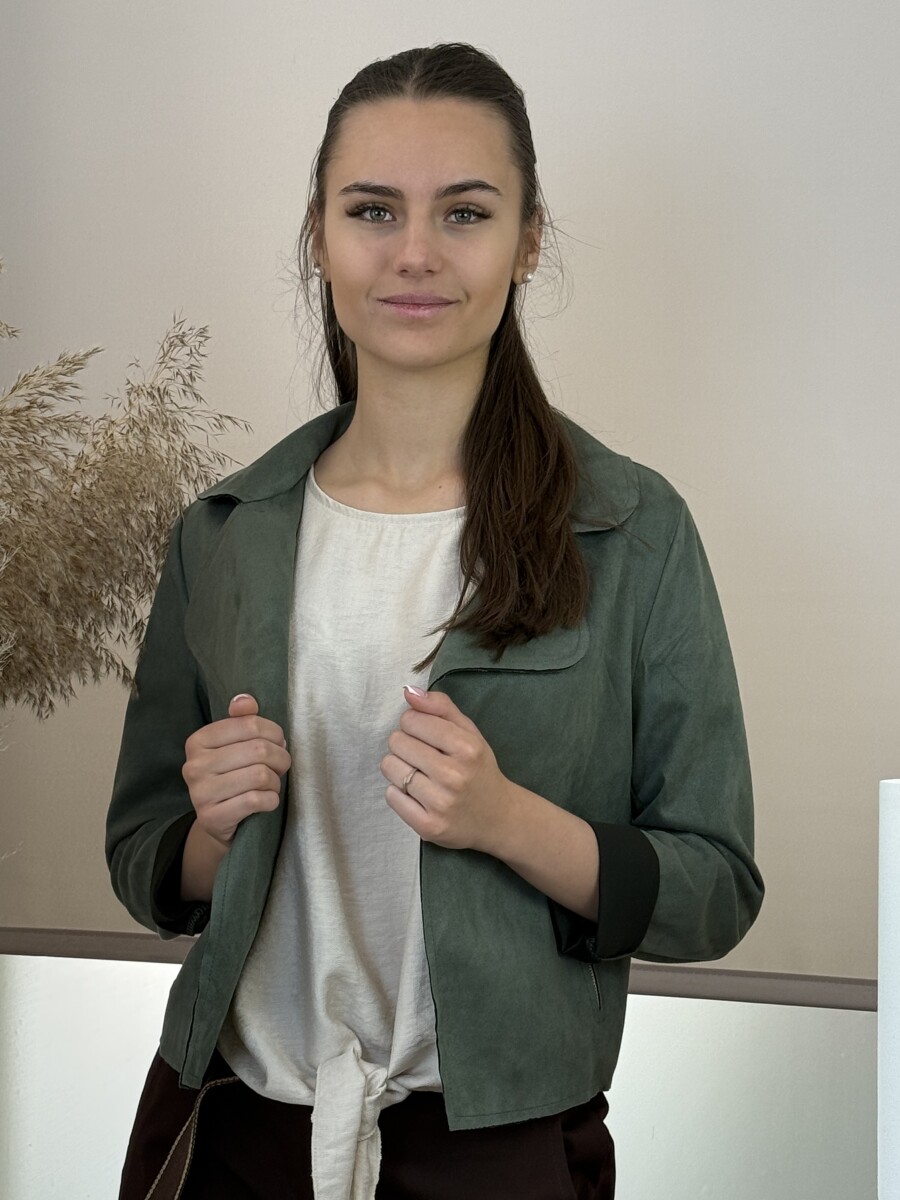 Velúr rövid állású kabátka - khaki - Kép 10