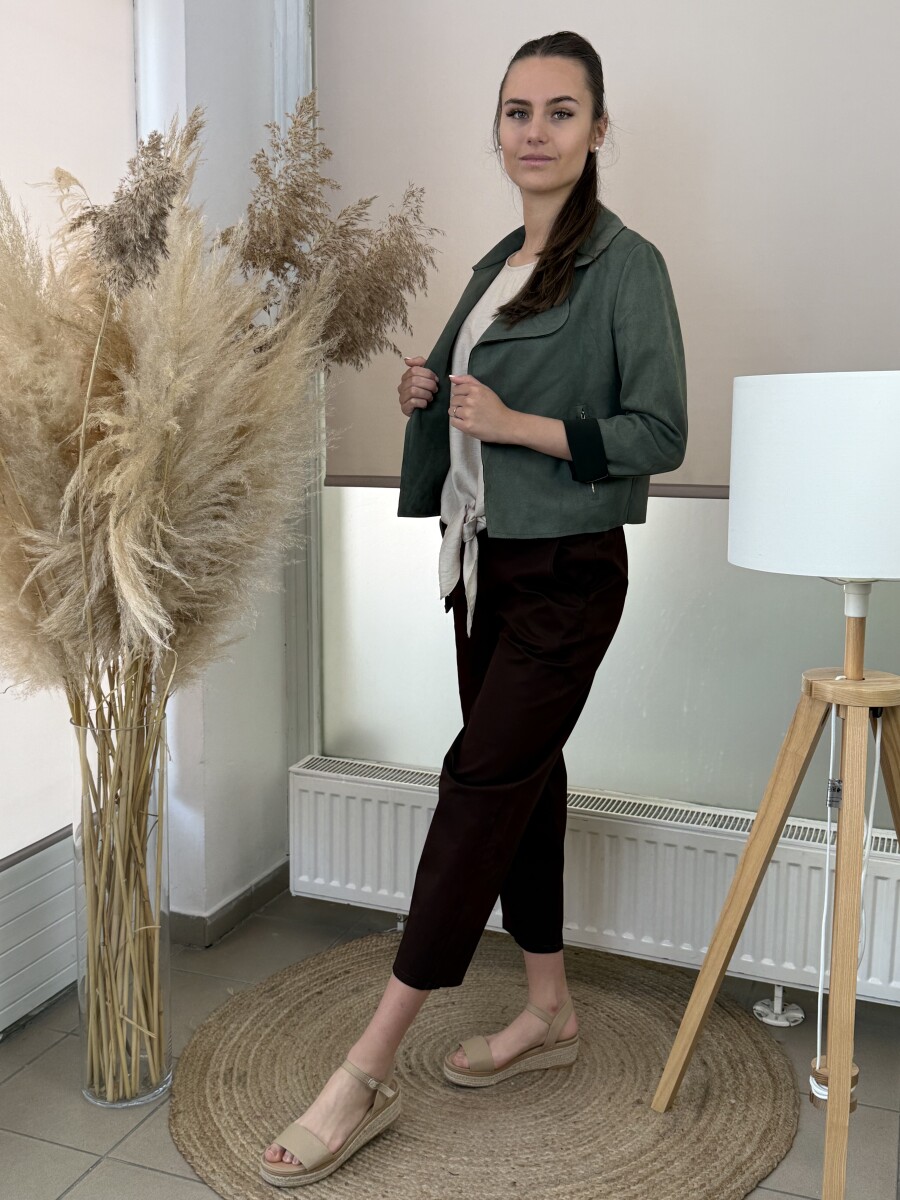 Velúr rövid állású kabátka - khaki - Kép 3