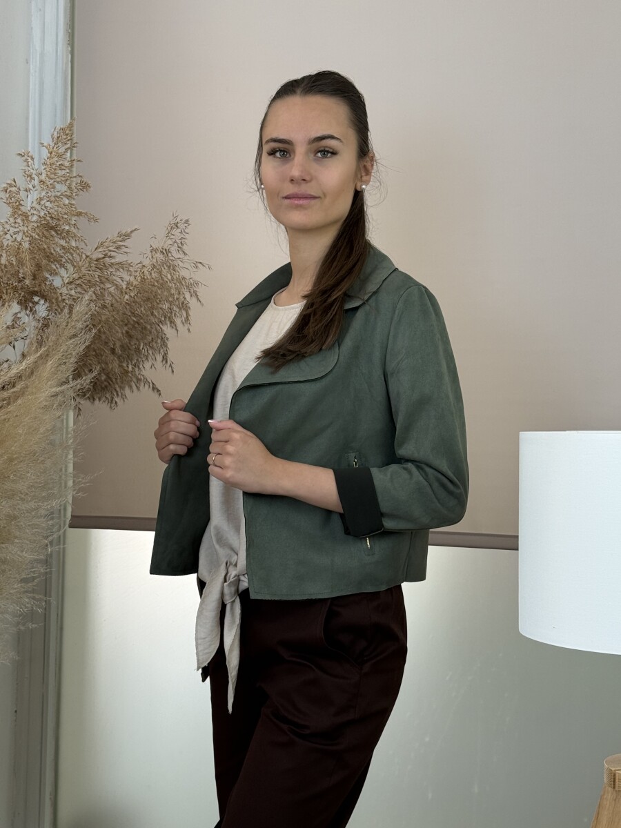 Velúr rövid állású kabátka - khaki - Kép 2