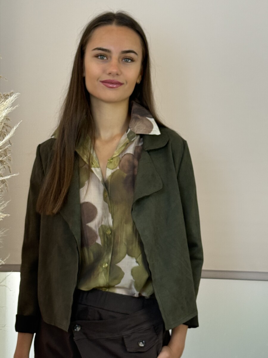 Velúr hatású rövid állású kabátka - khaki - Kép 9