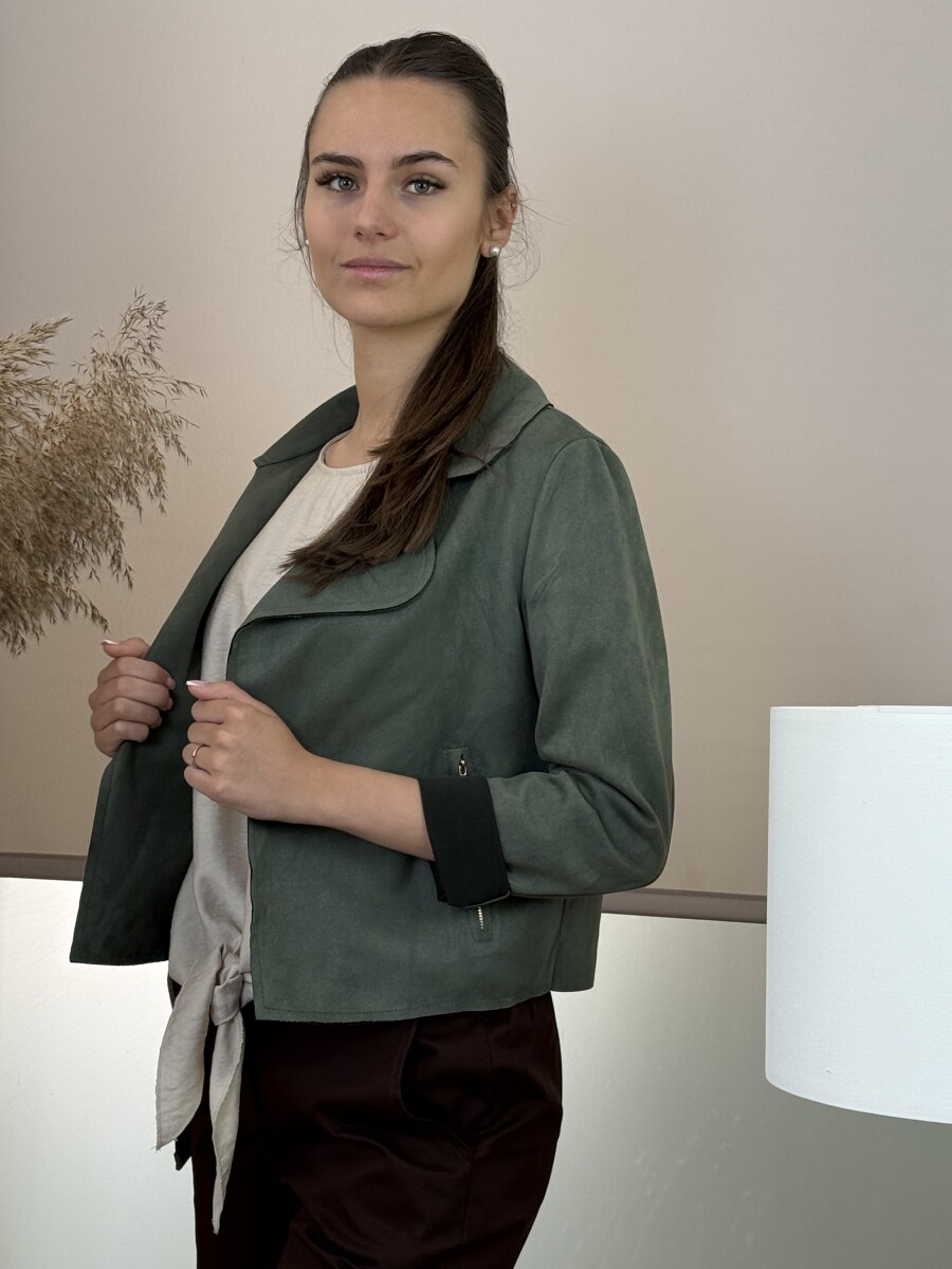 Velúr rövid állású kabátka - khaki - Kép 11