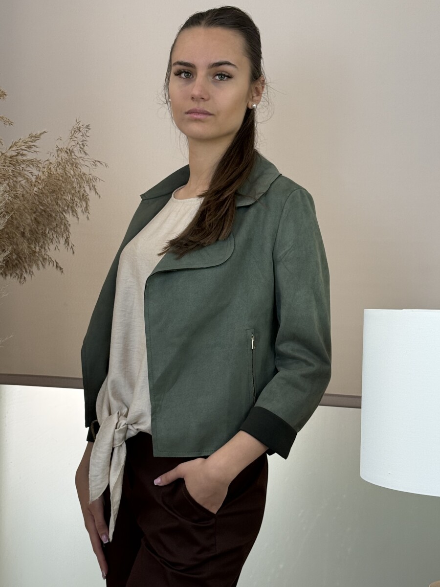 Velúr rövid állású kabátka - khaki - Kép 6