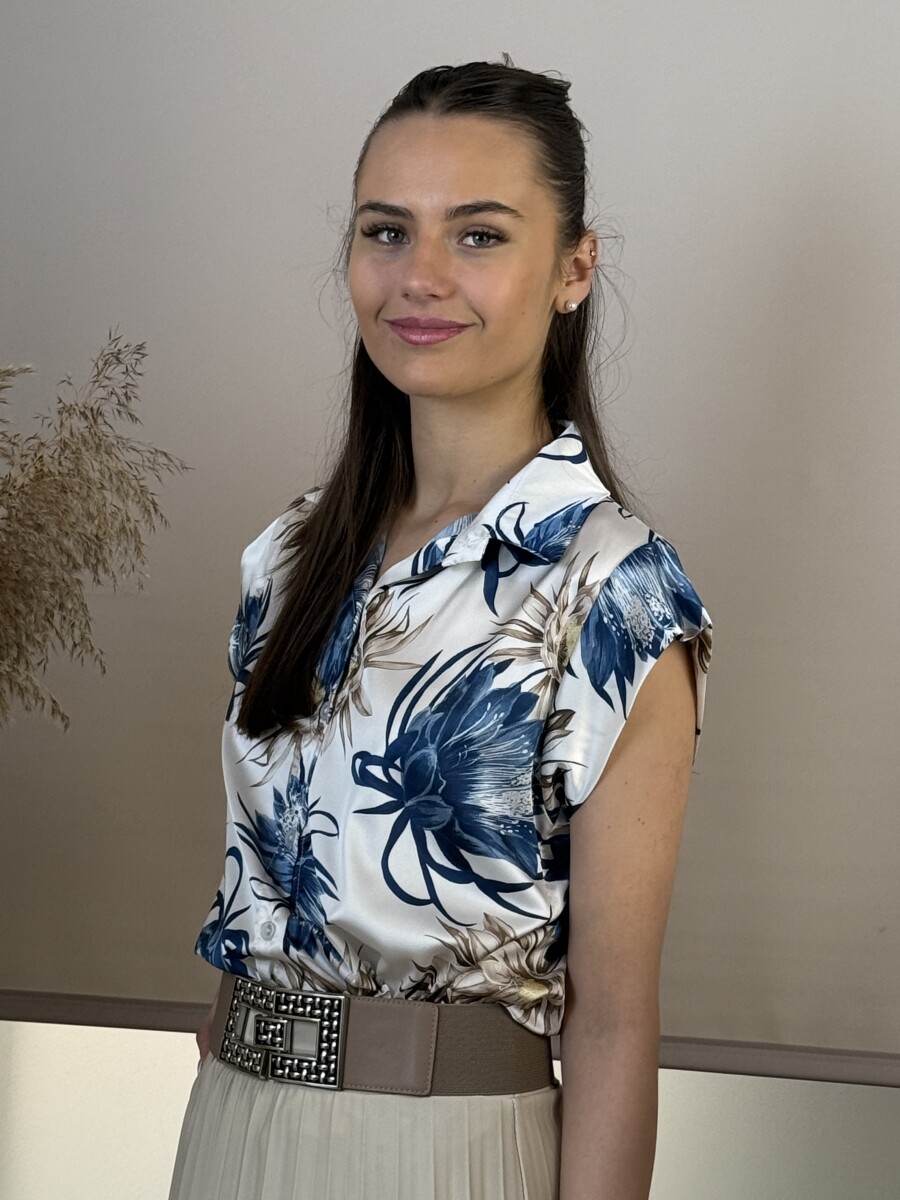 Szatén hatású mintás blúz - sötétkék - Kép 2