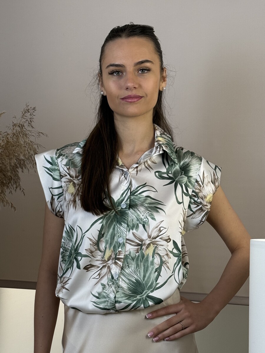 Szatén hatású mintás blúz - khaki - Kép 13