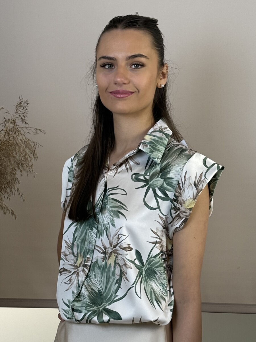 Szatén hatású mintás blúz - khaki - Kép 2