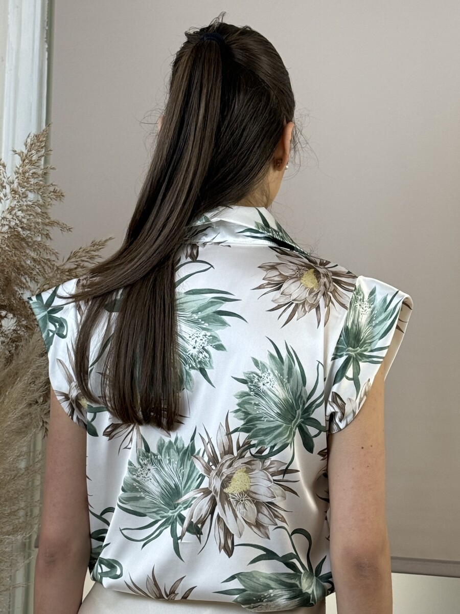 Szatén hatású mintás blúz - khaki - Kép 14
