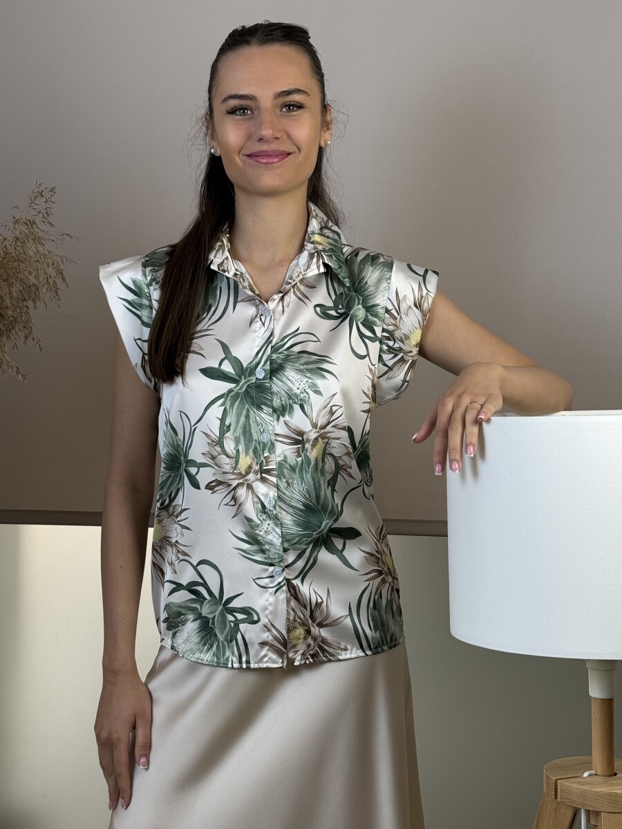 Szatén hatású mintás blúz - khaki - Kép 6